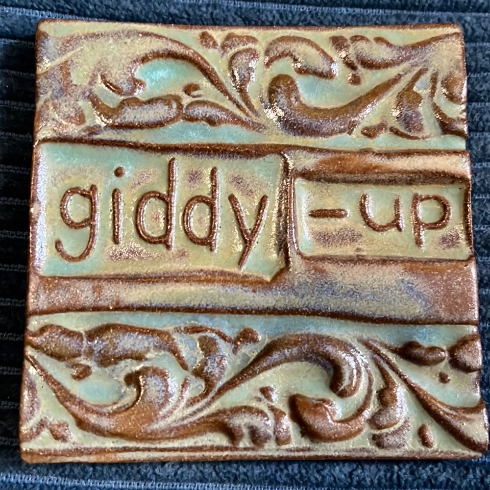 GIDDY UP TileSmile 3x3 Decorative Handmade Ceramic Green Blue Tile